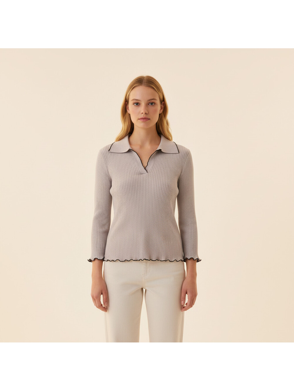 Ott Top Women M Medium Gray Collared Long Sleeve Stretch Casual Solid Pullover